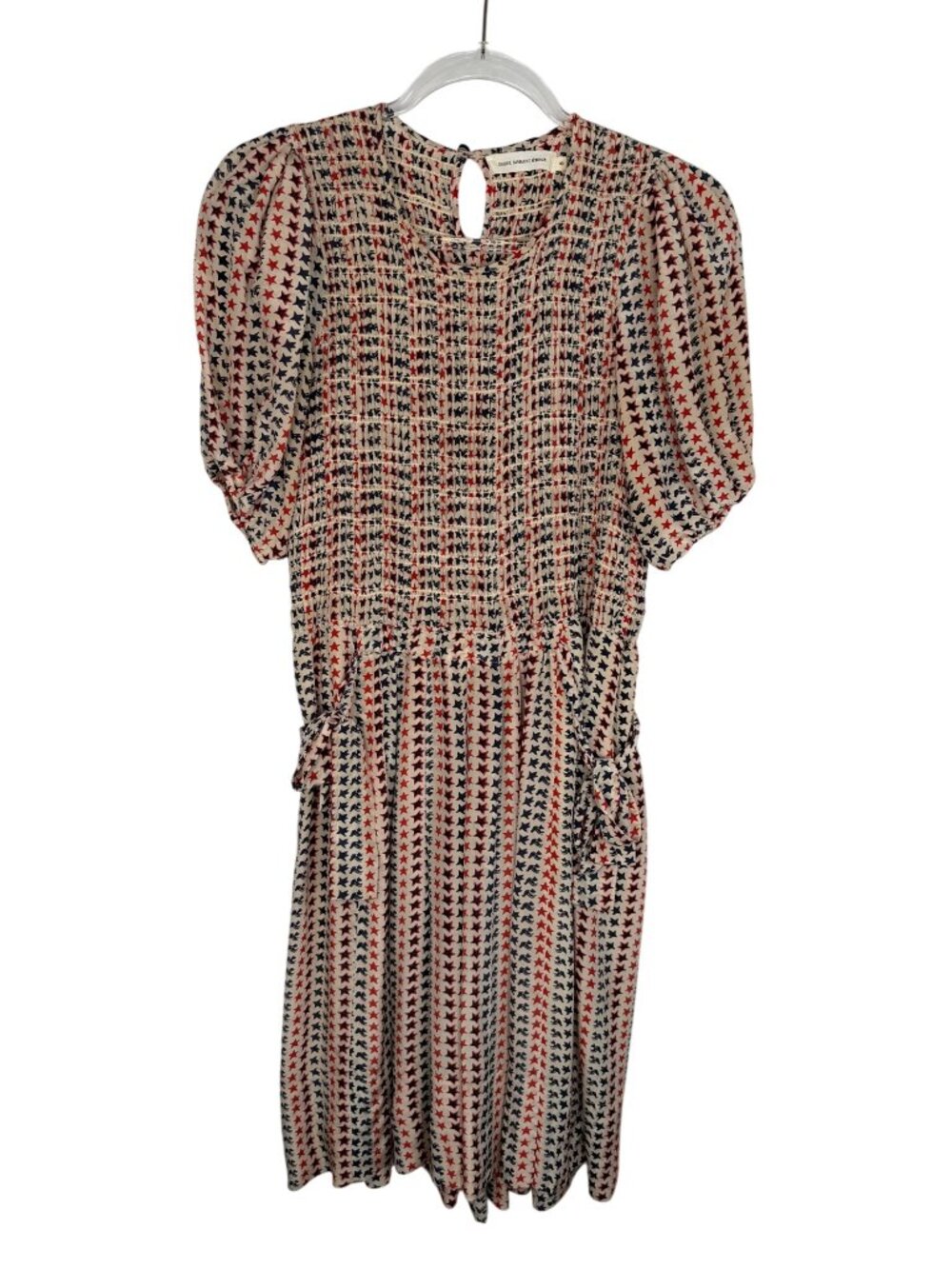 Isabel Marant Etoile Silk Dress Stars & Doves Beige Blue & Red Size 40 = US 8